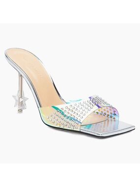 NEW Mach & Mach Star Crystal Embellished 95 Mules Heels Silver Size 8.5